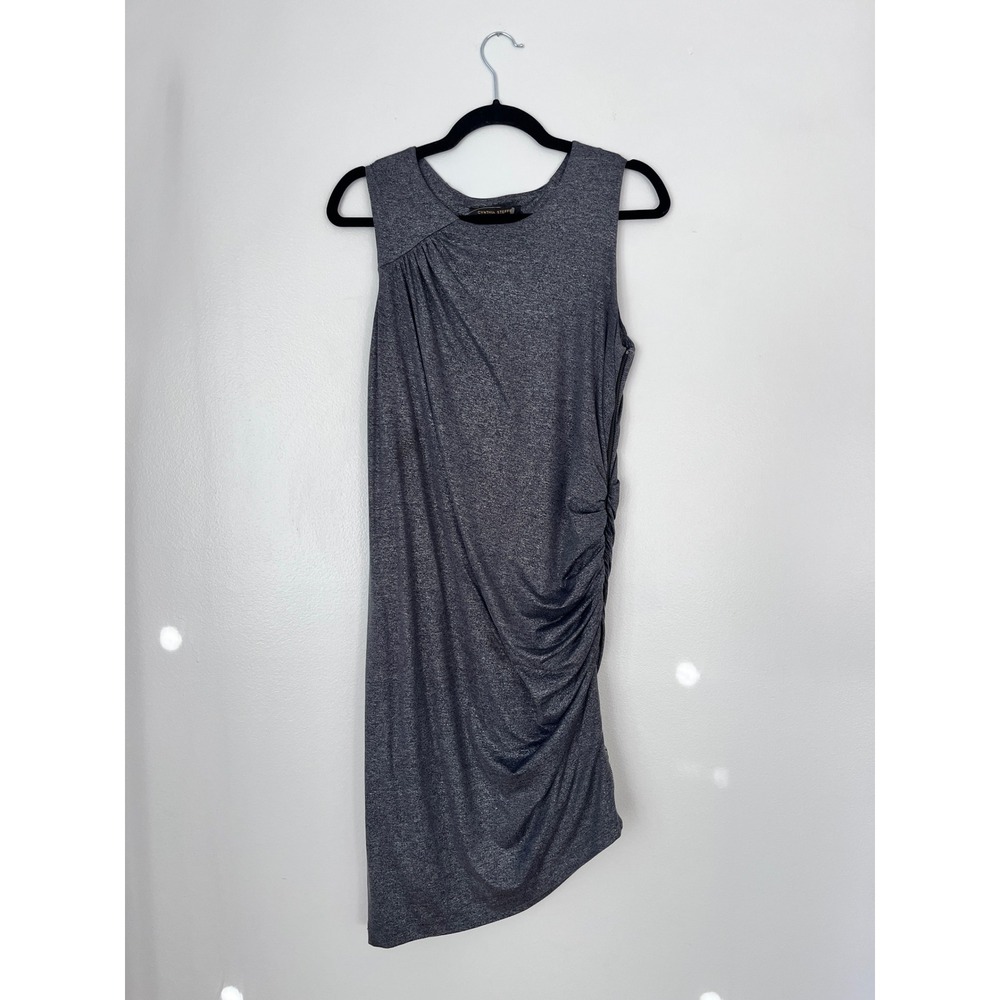 Cynthia Steffe Grey Ruched Side Zipper Sleeveless Midi Dress Women's M